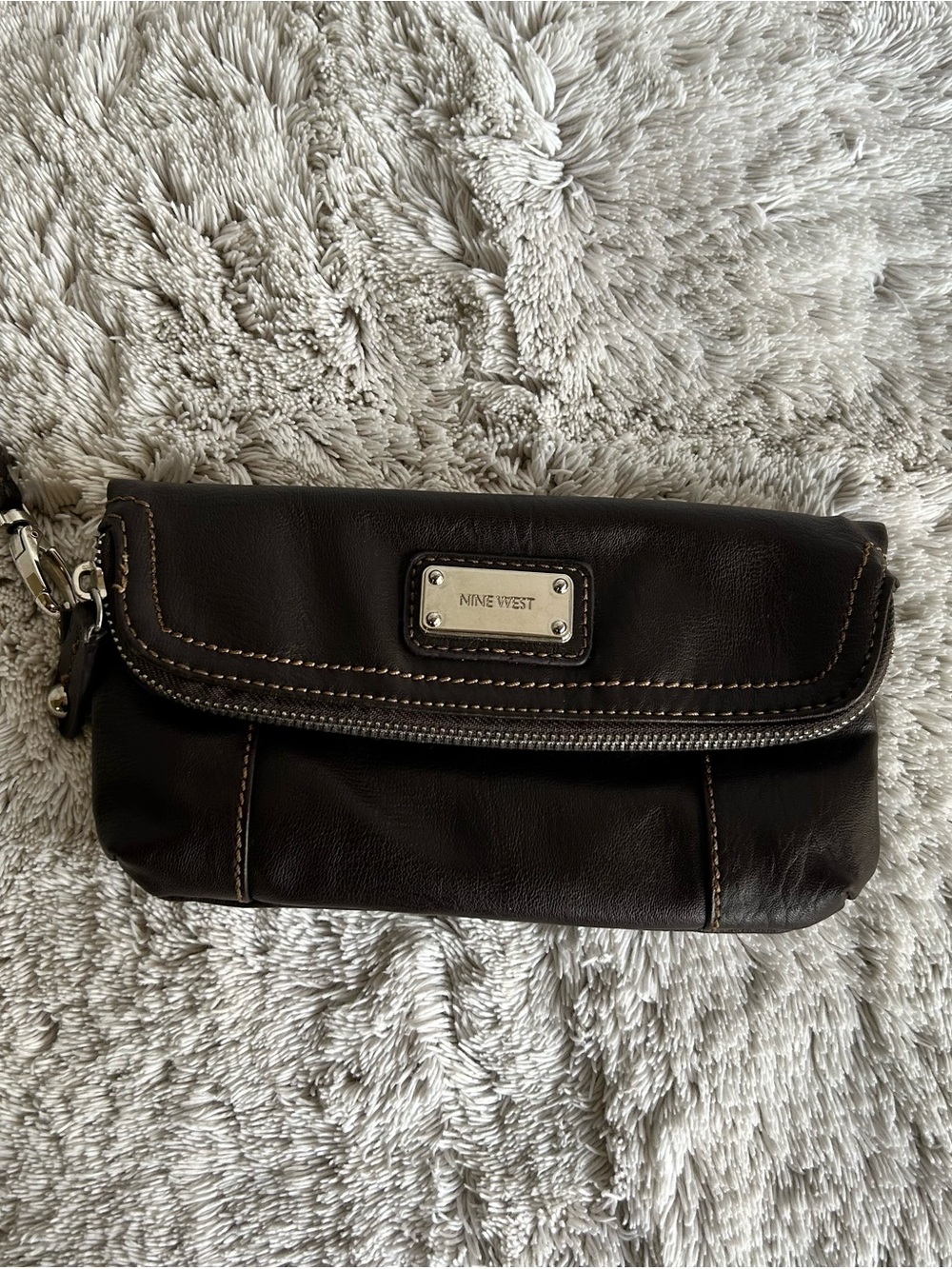 Nine West Dark Brown Leather Fold-Over Wristlet